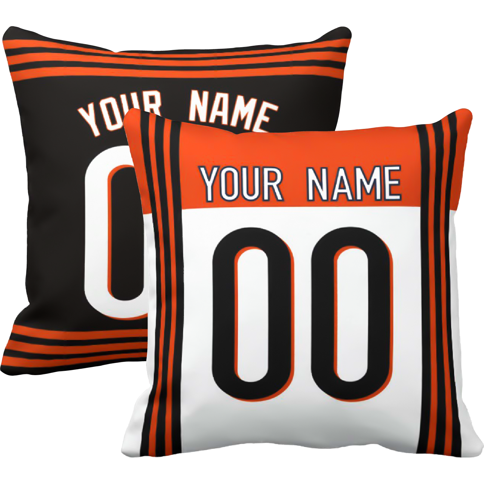 Cincinnati personalized football throw pillow set with custom name and number in city-inspired colors