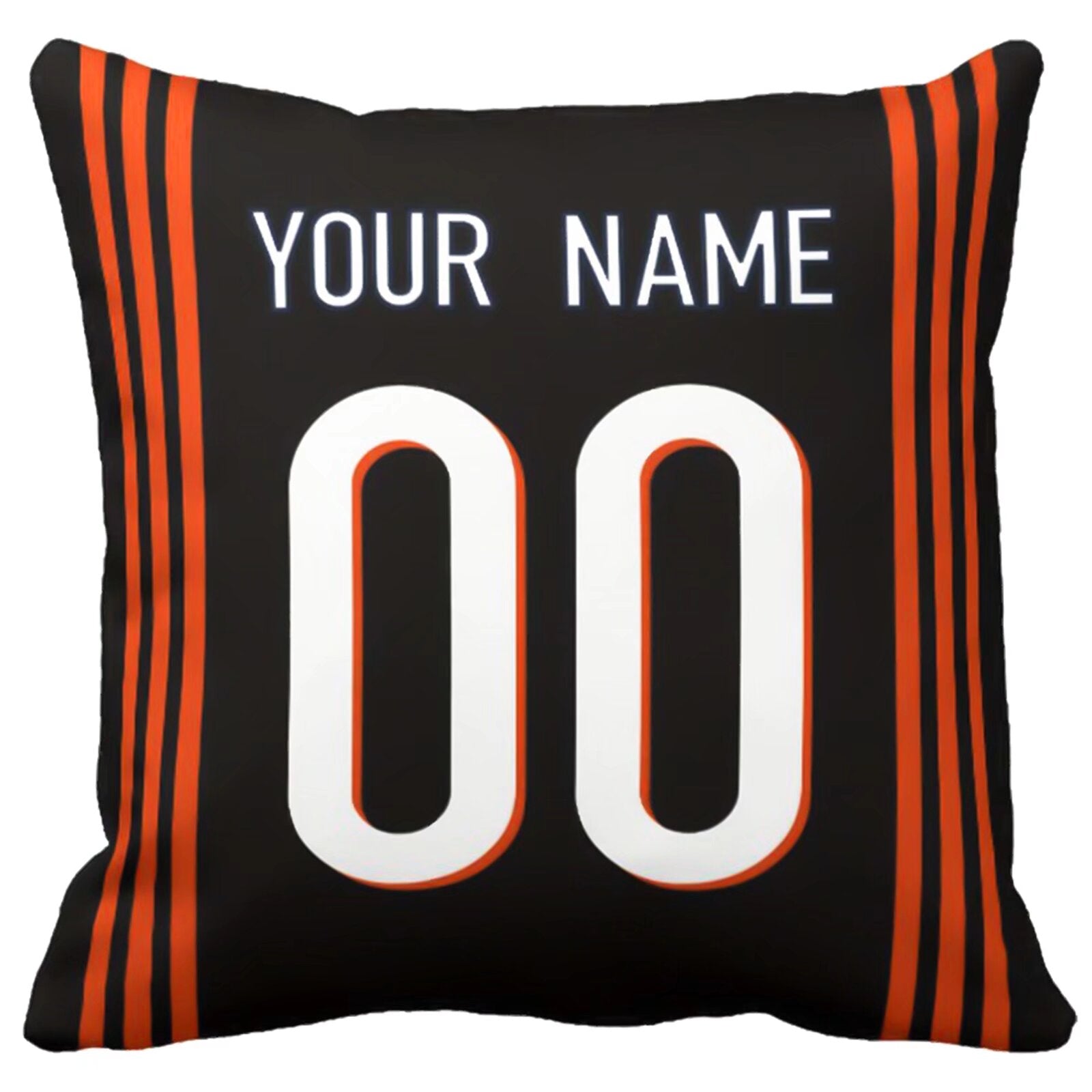 Cincinnati custom football throw pillow front view with personalized name and number artwork