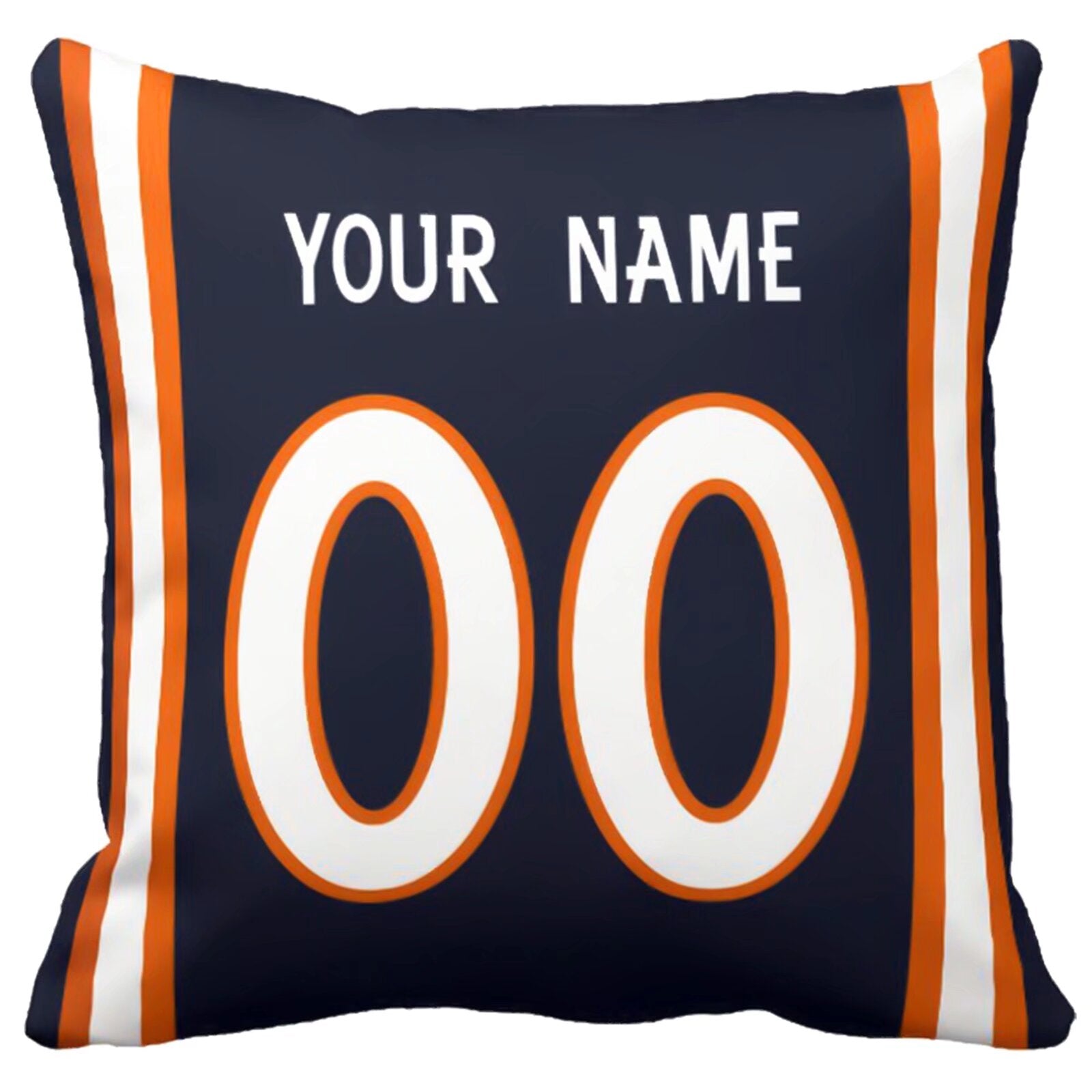 Denver custom football throw pillow front view with personalized name and number artwork