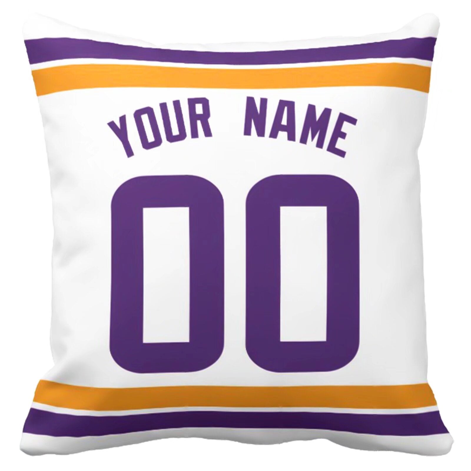 Minnesota football-inspired throw pillow back view with custom name and large number