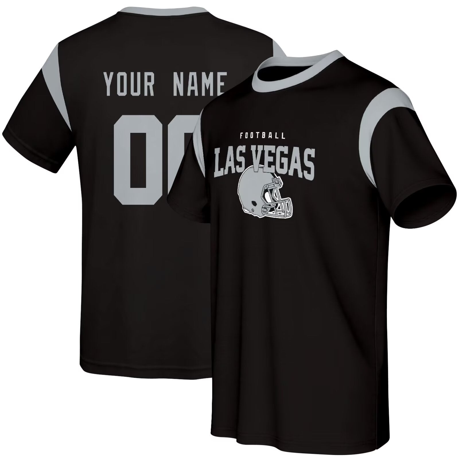 Las Vegas football style T-shirt front and back view with custom name and number design