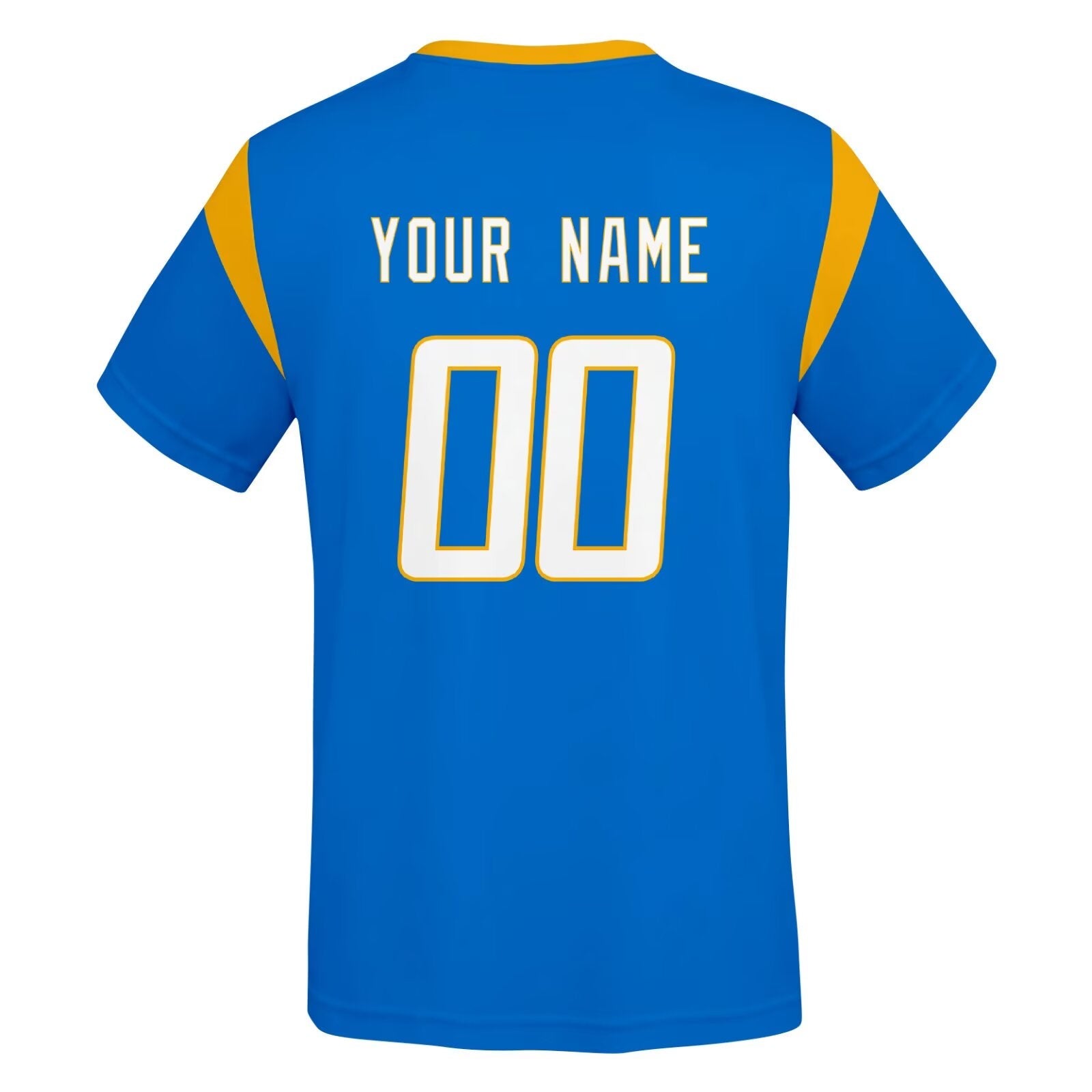 Los Angeles football style T-shirt back view with personalized name and number print