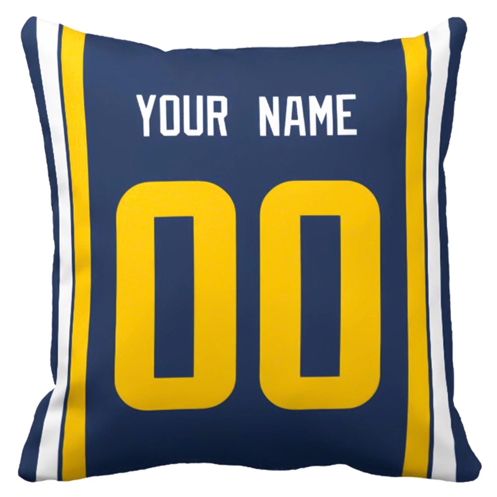 Los Angeles R personalized football pillow alternate front view with name and number design