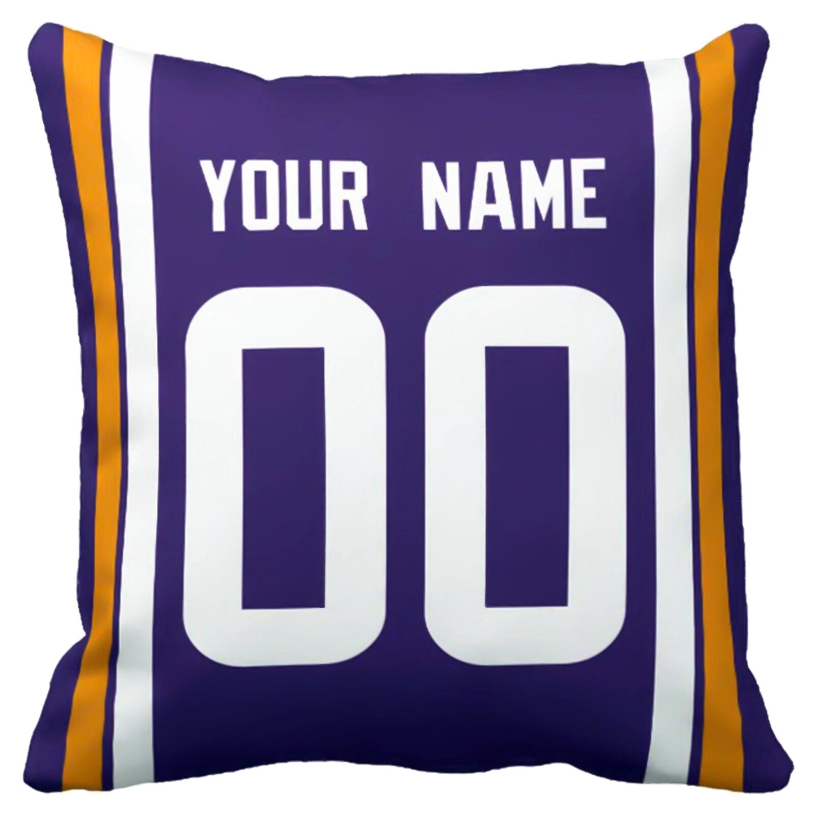 Minnesota custom football throw pillow front view with personalized name and number artwork