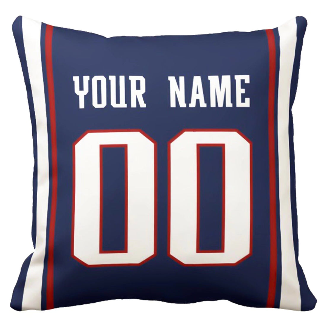 New England personalized football throw pillow set with custom name and number in city-inspired colors