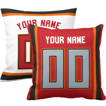 Tampa personalized football throw pillow set with custom name and number in city-inspired colors