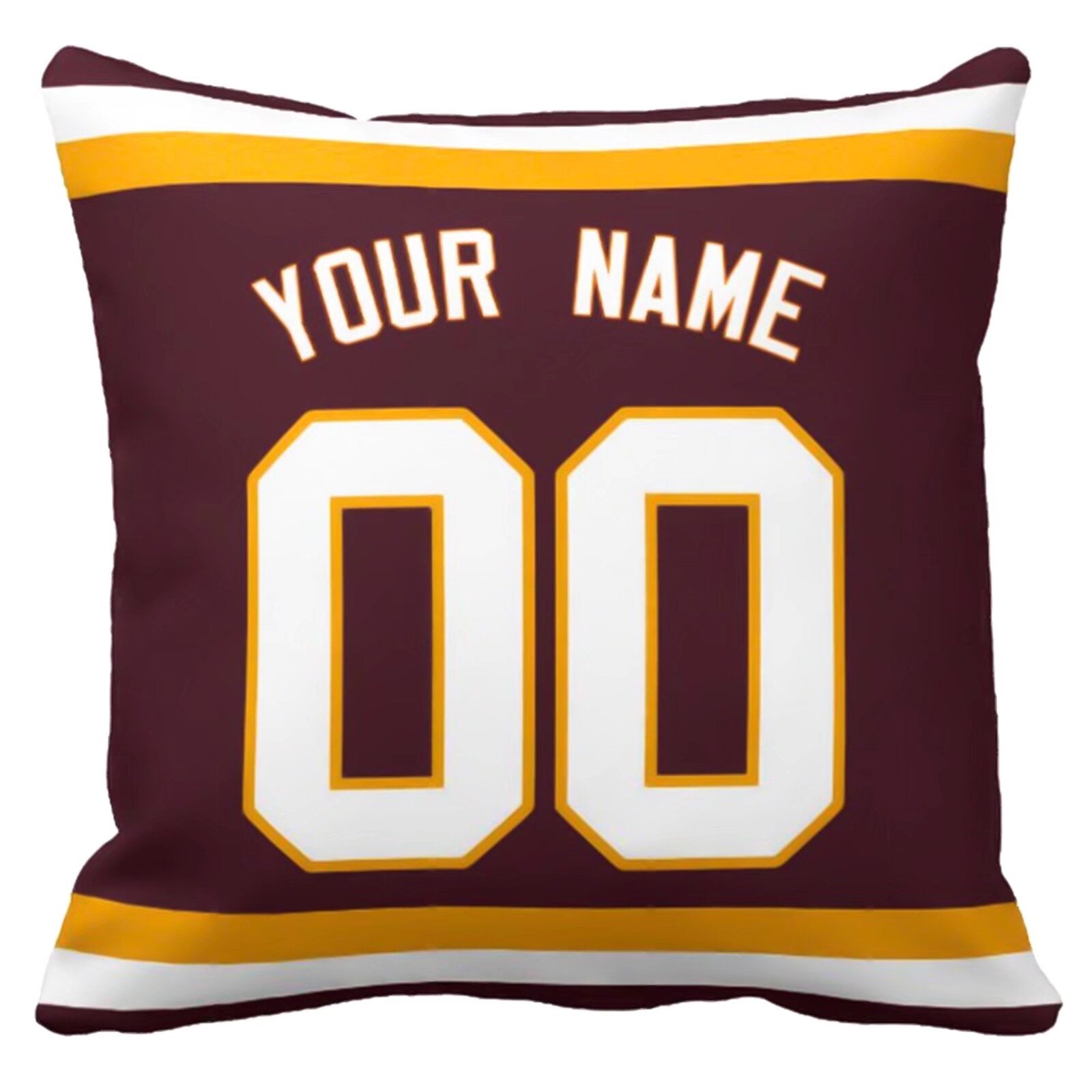 Washington football-inspired throw pillow back view with custom name and large number