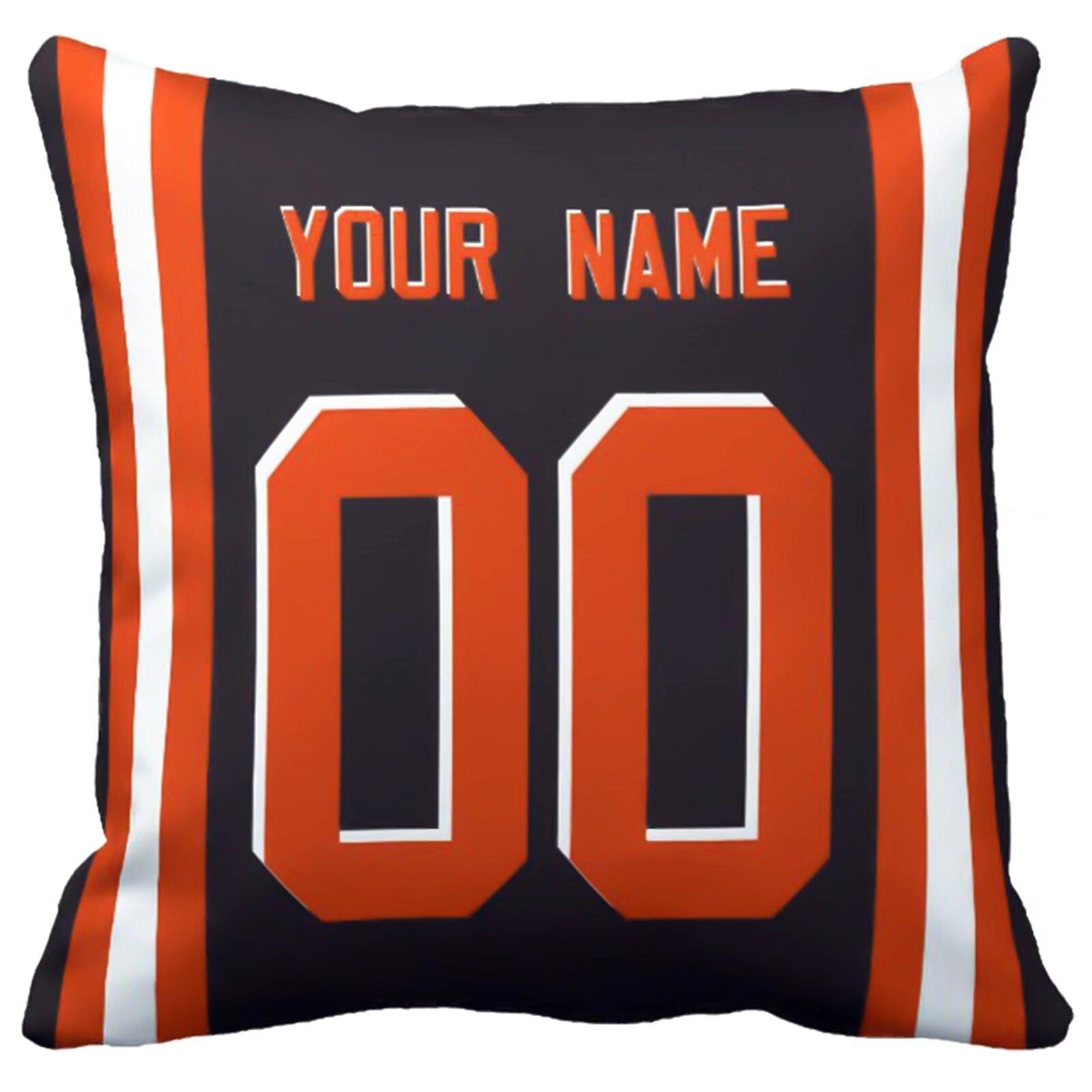 Cleveland football-inspired throw pillow back view with custom name and large number