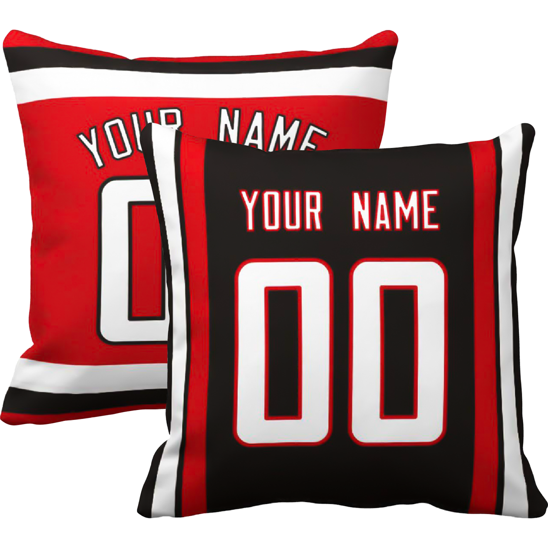 Atlanta personalized football throw pillow set with custom name and number in city-inspired colors