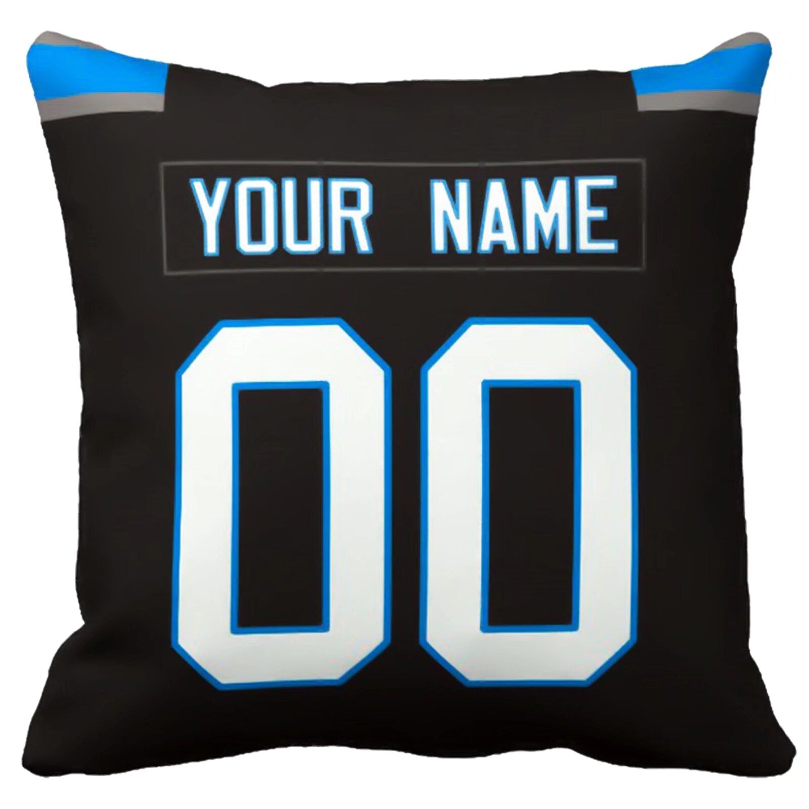 Carolina custom football throw pillow two-tone product view with name and number
