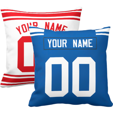 New York personalized football throw pillow set with custom name and number in city-inspired colors