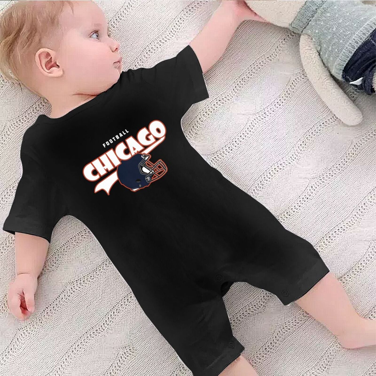 Personalized Chicago Baby Football Bodysuit - Custom Name & Number - Antking ANTKING